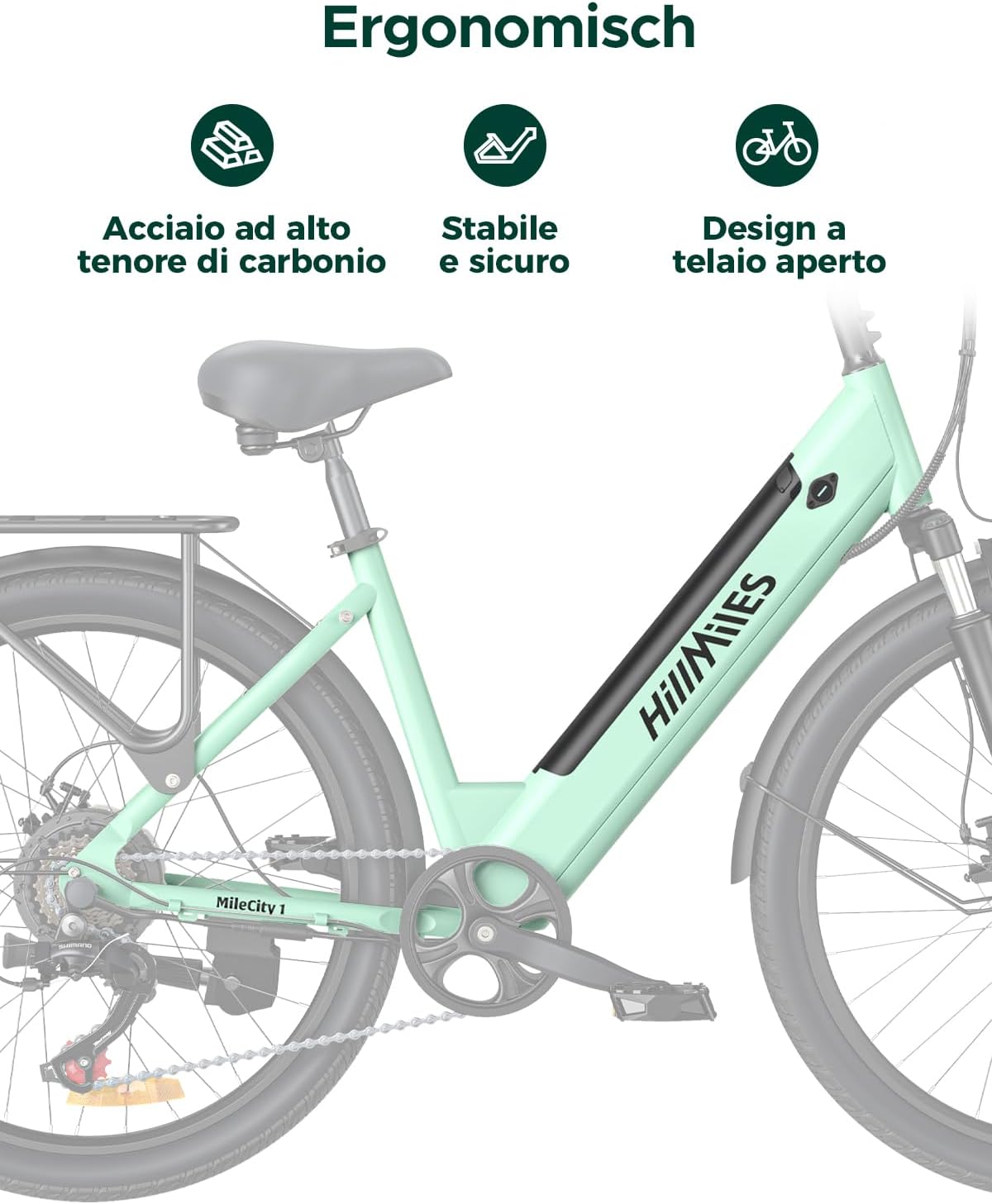 Bicicletta Elettrica MileCity 1 Blue 26" – Batteria Rimovibile 36V 13Ah