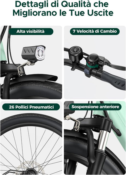 Bicicletta Elettrica MileCity 1 Blue 26" – Batteria Rimovibile 36V 13Ah