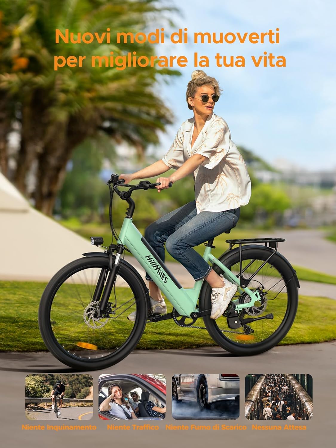 Bicicletta Elettrica MileCity 1 Blue 26" – Batteria Rimovibile 36V 13Ah