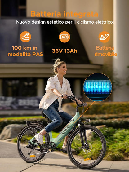 Bicicletta Elettrica MileCity 1 Blue 26" – Batteria Rimovibile 36V 13Ah